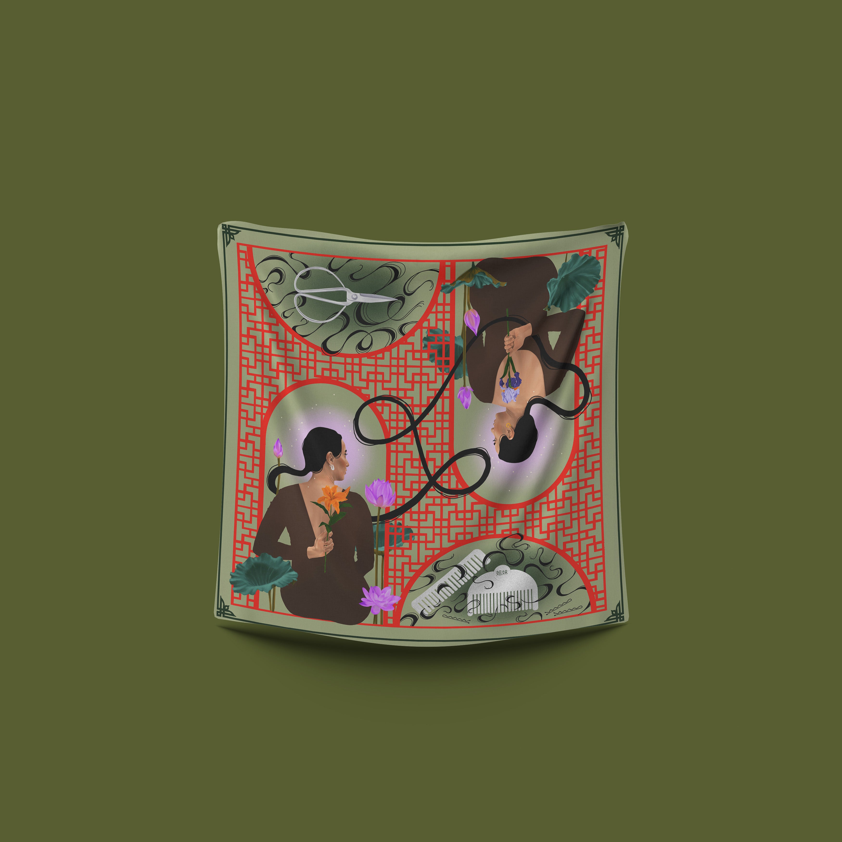 Jie Mei Brown Silk Scarf